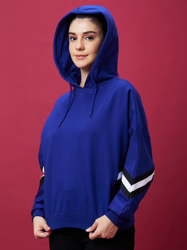 Globus Women Blue Casual Oversized Hooded Drop Shoulder Sweatshirt