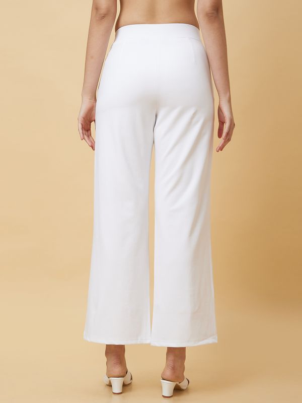 Globus Women White Solid High-Rise Loose Fit Pleated Slip-On Trouser