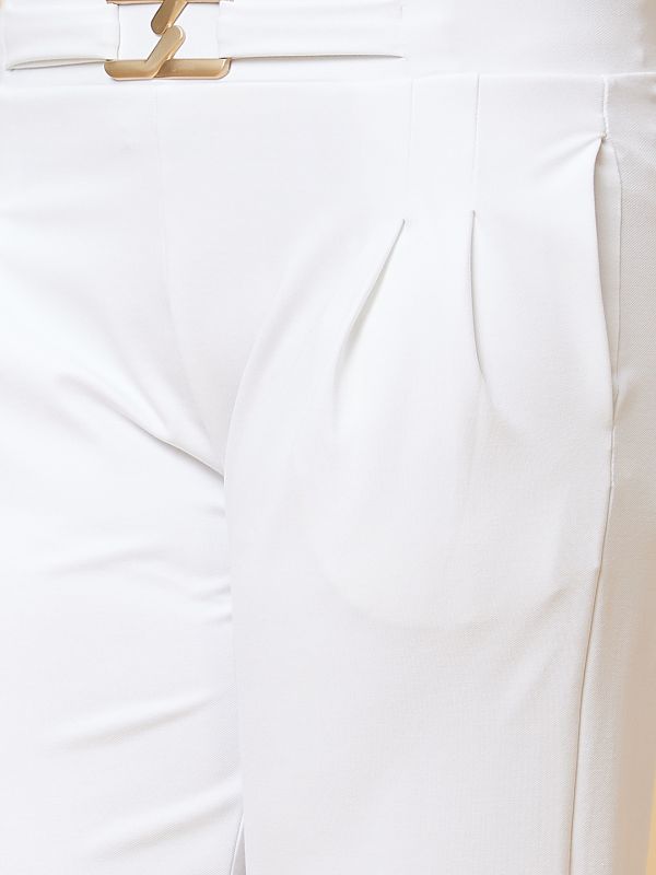 Globus Women White Solid High-Rise Loose Fit Pleated Slip-On Trouser