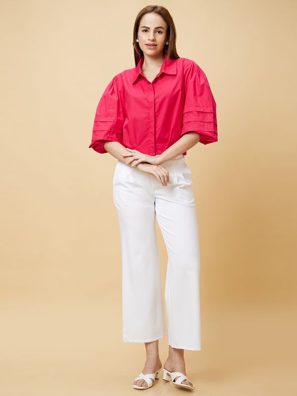 Globus Women White Solid High-Rise Loose Fit Pleated Slip-On Trouser