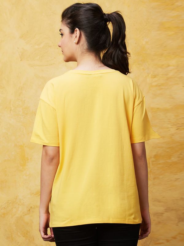 Globus Women Yellow Typography Print Boxy Tshirt