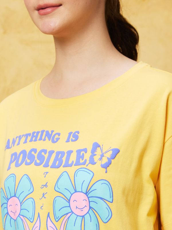 Globus Women Yellow Typography Print Boxy Tshirt