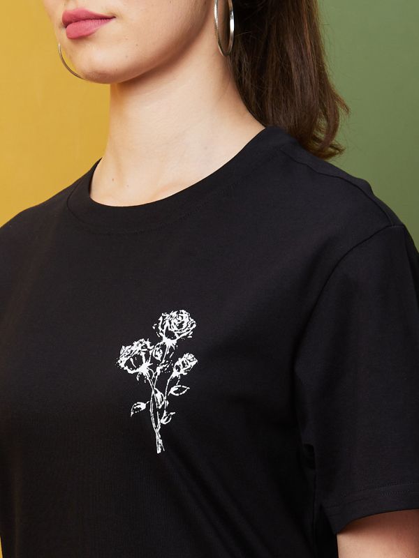 Globus Women Black Boxy Fit Typography Printed Cotton T-Shirts