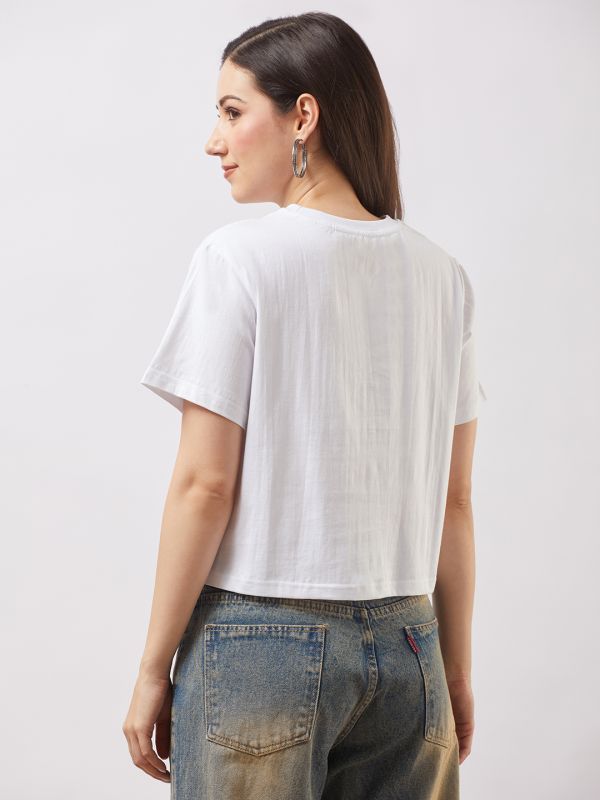 Globus Women White Round Neck Short Sleeves Cherry Print Oversized T-Shirt