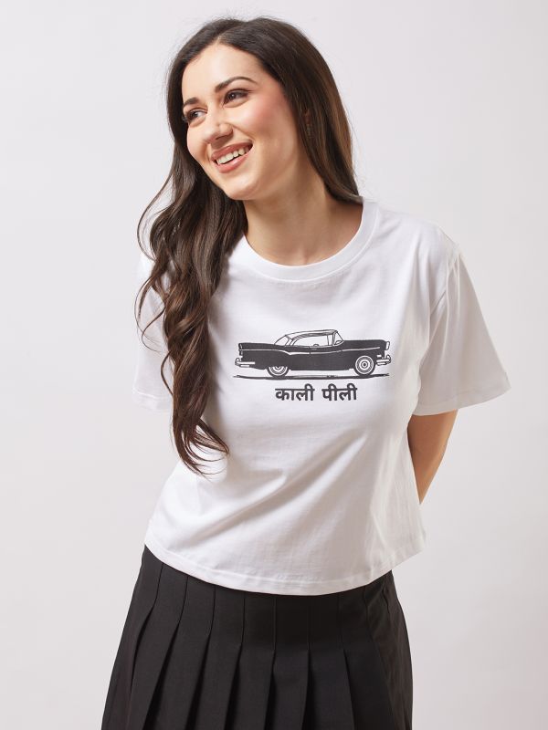 Globus Women White Round Neck Short Sleeves Graphic Print Oversized T-Shirt