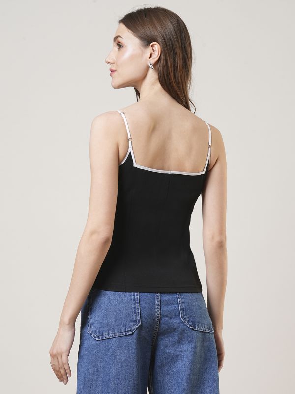 Globus Women Black Sweetheart Neck Adjustable Strappy Shoulder Stretchable Top