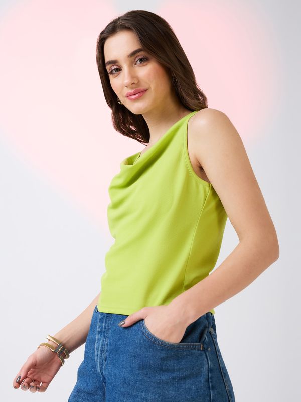 Globus Women Green Cowl Neck Sleeveless Tank Top