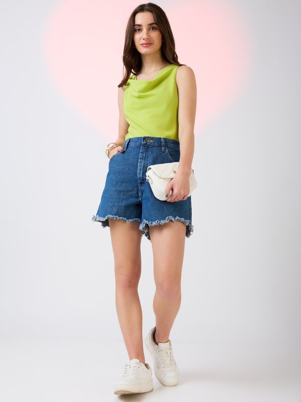 Globus Women Green Cowl Neck Sleeveless Tank Top