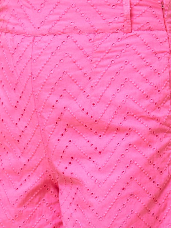 Globus Women Pink Schiffli Self Design High-Rise Casual Shorts
