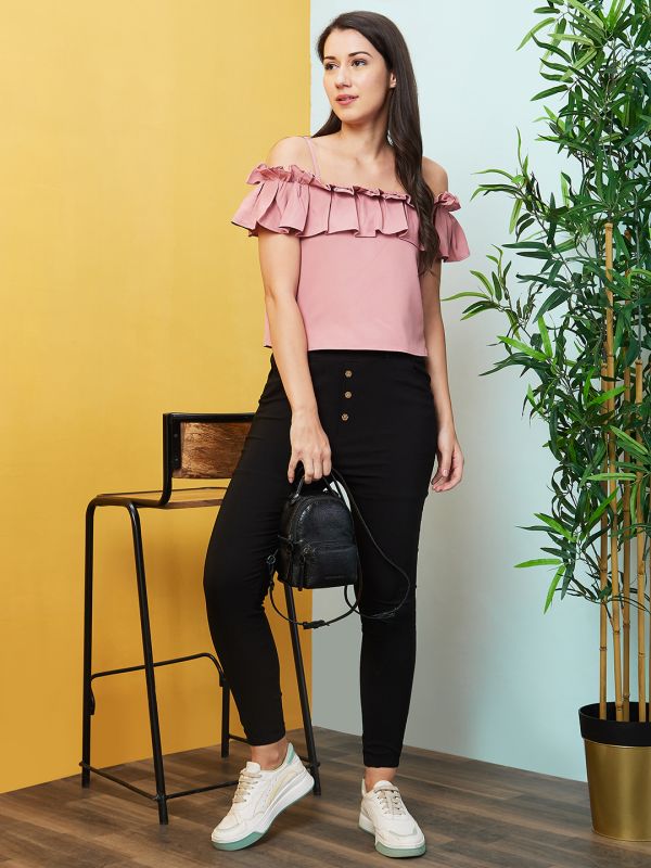 Globus Women Black Solid Low-Rise Regular Fit Casual Jogger