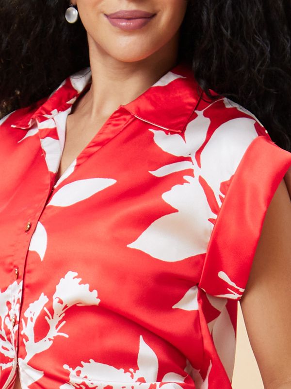 Globus Women Red Floral Print Casual Co-Ord Set With Top And Palazzo