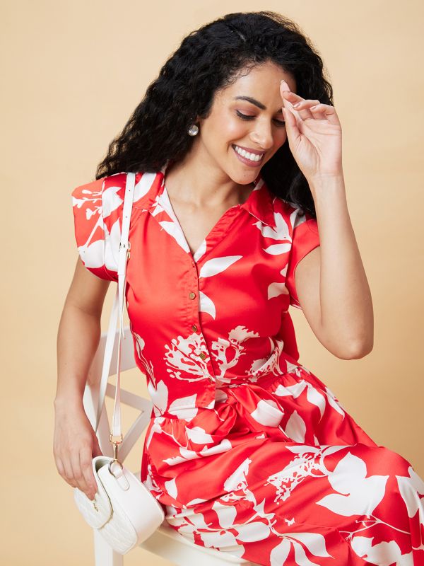 Globus Women Red Floral Print Casual Co-Ord Set With Top And Palazzo