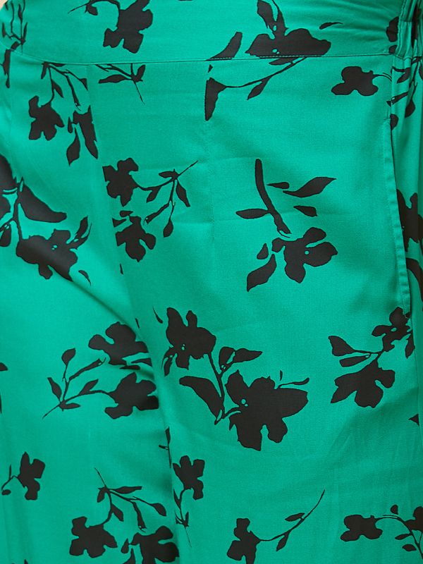 Globus Women Green Printed Casual Co-Ord Set with Smocked Crop Top and Palazzo