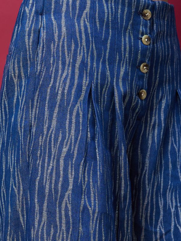 Globus Women Blue Self Design Co-Ord Set With Strappy Top And Trouser