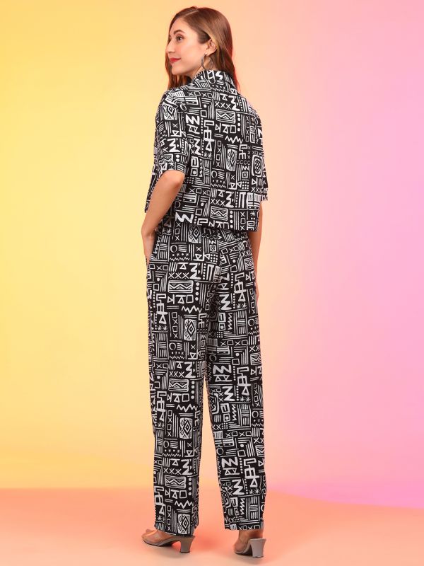 Globus Women Black Abstract Print Boxy Shirt & Trouser Co-Ord Set