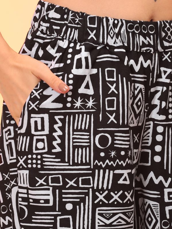Globus Women Black Abstract Print Boxy Shirt & Trouser Co-Ord Set