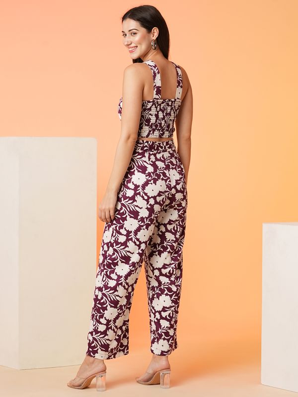 Globus Women Wine Printed Top & Trouser Co-Ord Set