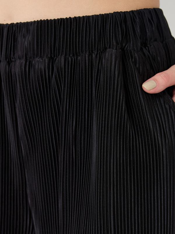 Globus Women Black Accordion Pleats Shirt With Elasticated Wide-Leg Trousers Plisse Co-Ord Set