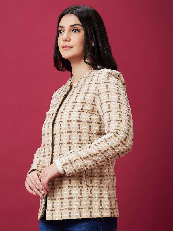 Globus Women Brown Printed Casual Regular Length Coat