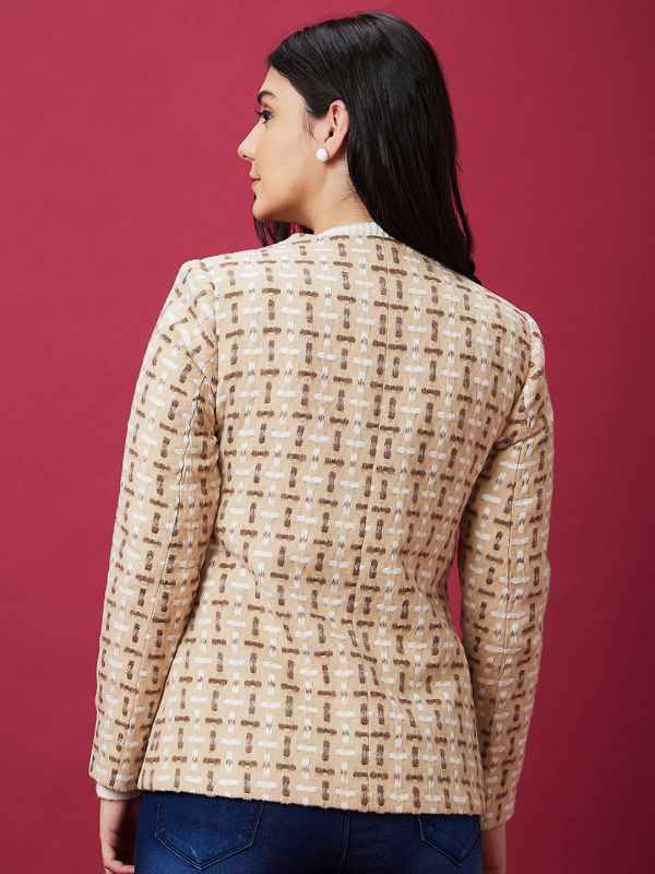 Globus Women Brown Printed Casual Regular Length Coat