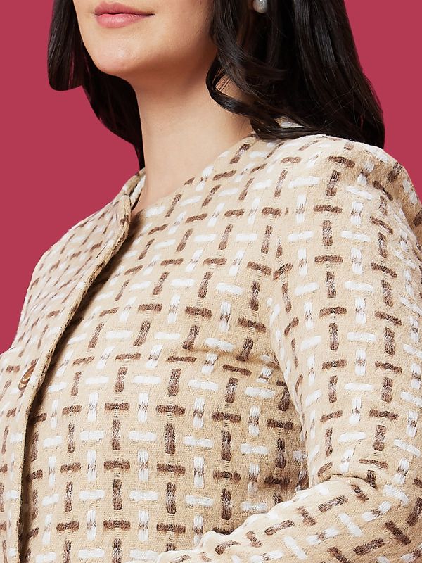 Globus Women Brown Printed Casual Regular Length Coat