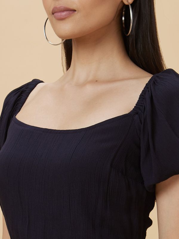 Globus Women Black Solid Square Neck Fit and Flare Midi Dress