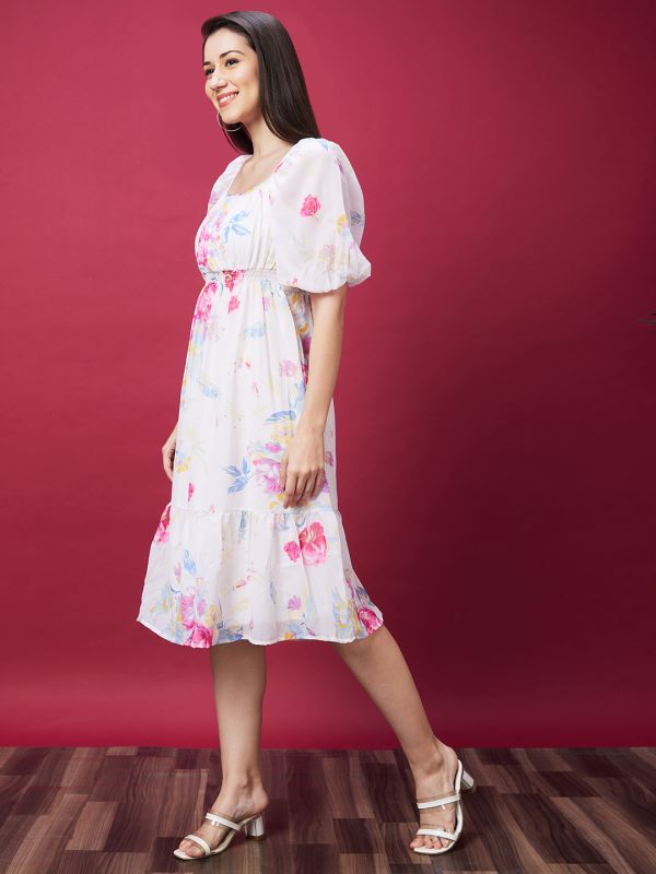 Globus Women Multi Color Floral Print Smocked Fit And Flare Dress