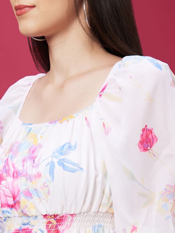 Globus Women Multi Color Floral Print Smocked Fit And Flare Dress