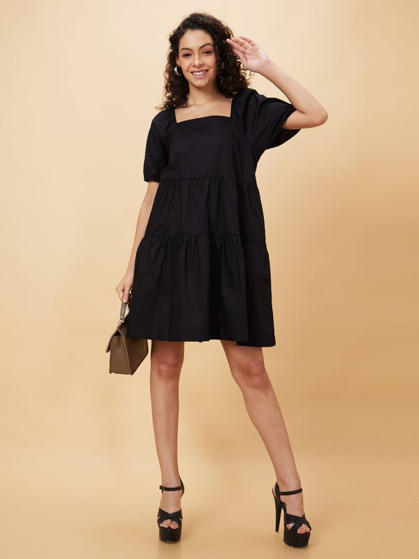 Globus Women Black Solid A-Line Casual Dress