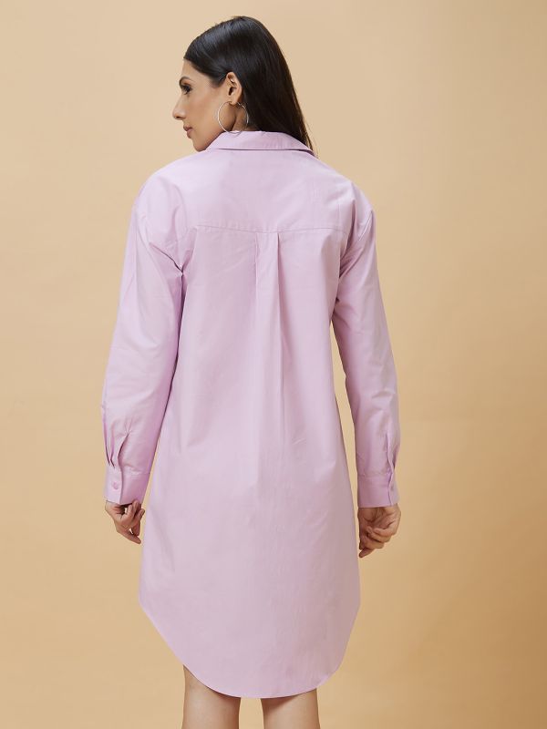 Globus Women Lilac Floral Print Shirt Collar Knee Length Dress