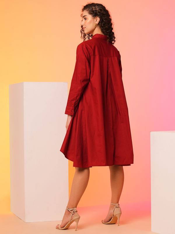 Globus Women Maroon Asymmetric Loose Fit A-Line Dress