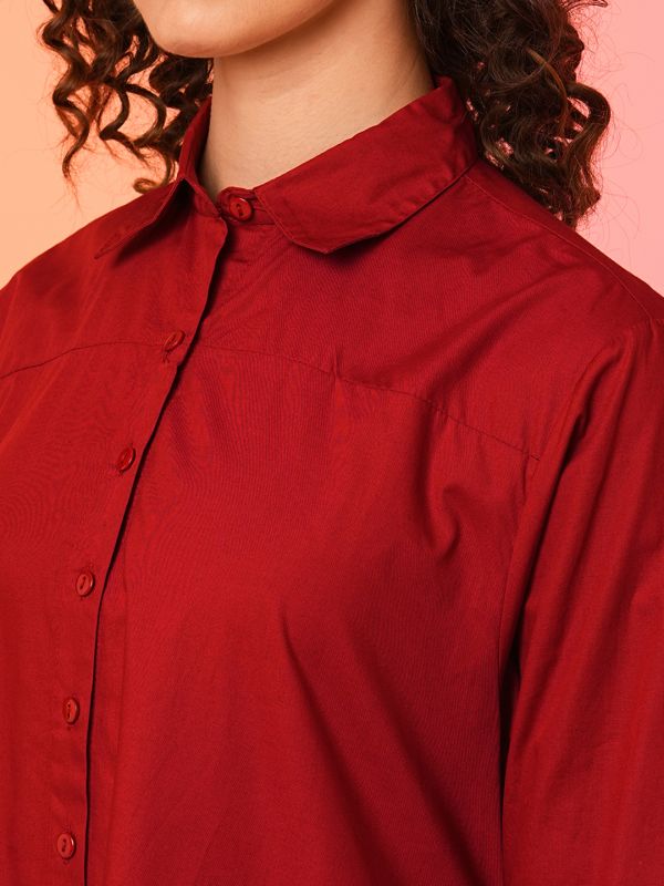 Globus Women Maroon Asymmetric Loose Fit A-Line Dress