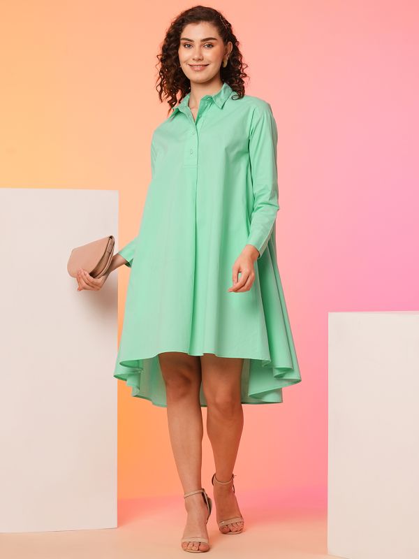 Globus Women Green Asymmetric Loose Fit A-Line Dress