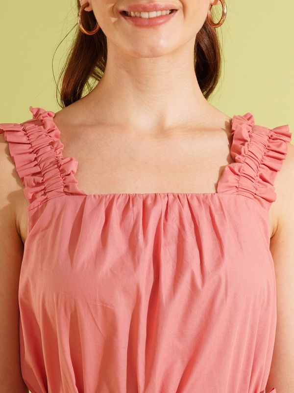 Globus Women Square Neck Waist Bow Tie-Up Fit & Flare Mini Party Dress