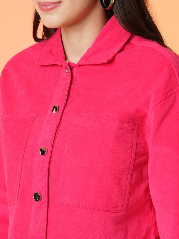 Globus Women Pink Spread Collar Boxy Casual Jacket
