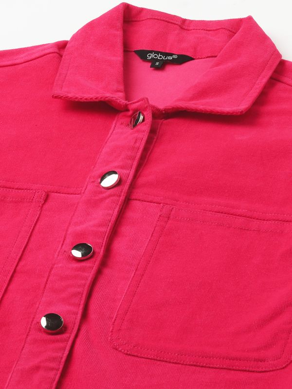Globus Women Pink Spread Collar Boxy Casual Jacket