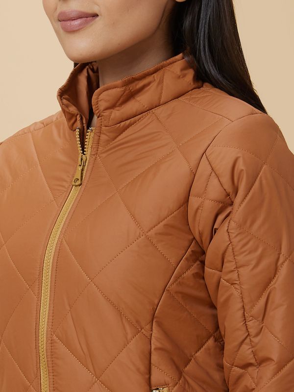 Globus Women Brown Solid Reversible Zip Closure Woven Puffer Jacket