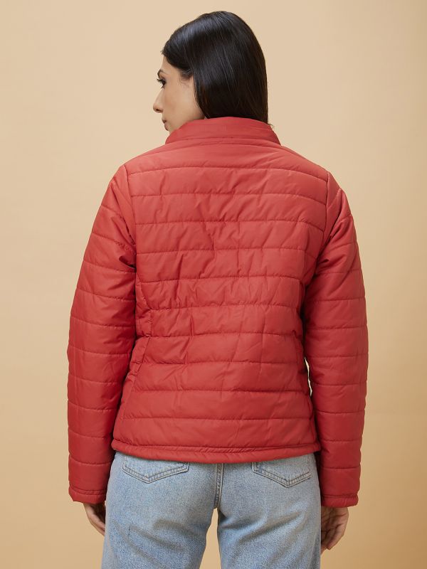 Globus Women Rust Solid Hooded Reversible Zip Closure Puffer Jacket