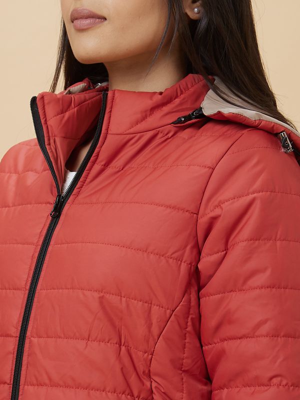 Globus Women Rust Solid Hooded Reversible Zip Closure Puffer Jacket