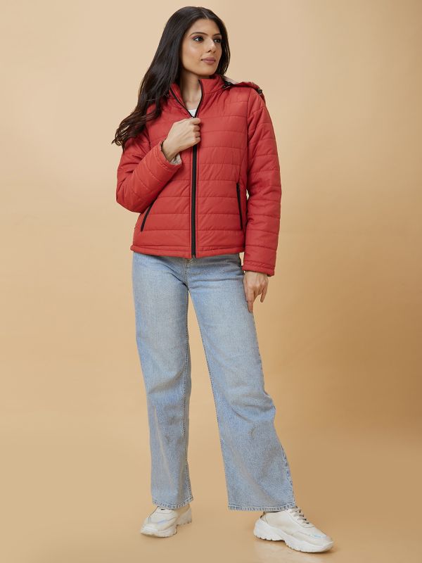 Globus Women Rust Solid Hooded Reversible Zip Closure Puffer Jacket