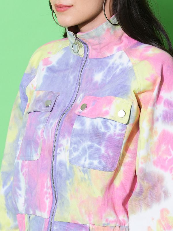Globus Women Multi Tie & Dye Oversized Denim Jacket