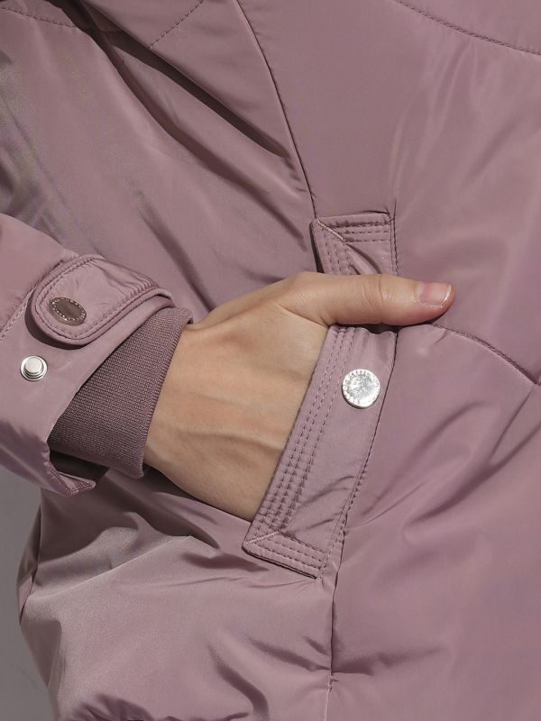 Globus Women Pink Mock Neck Front Pockets Winter Wear Insulator Puffer Jacket With Detachable Hood