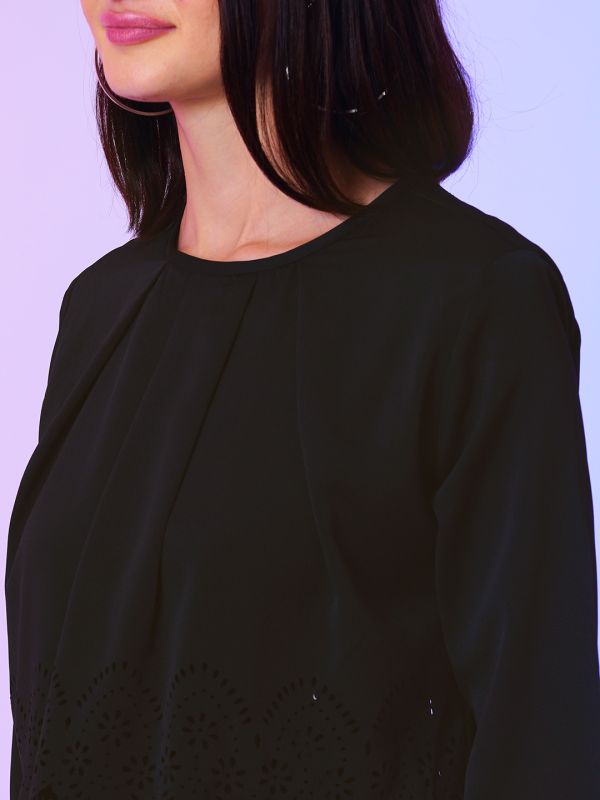 Globus Women Black Wide-Leg Jumpsuit With Cut Work Detail