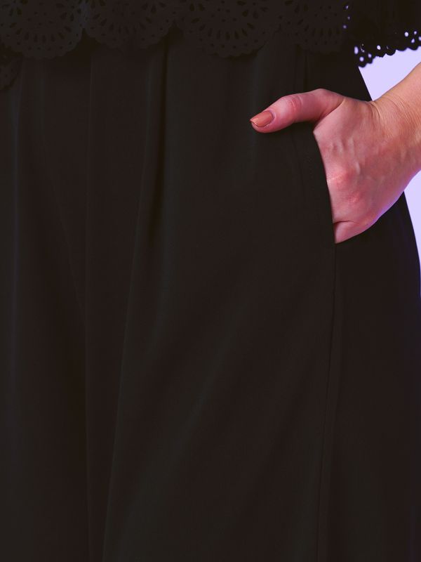 Globus Women Black Wide-Leg Jumpsuit With Cut Work Detail