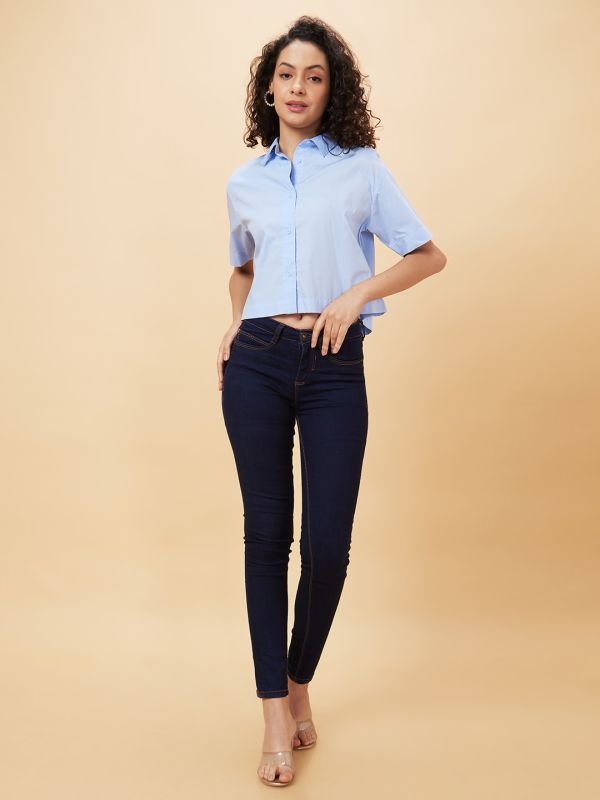 Globus Women Blue Solid Casual Shirt Style Top