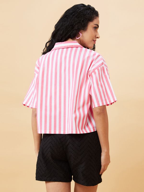 Globus Women Coral Striped Shirt Style Casual Top