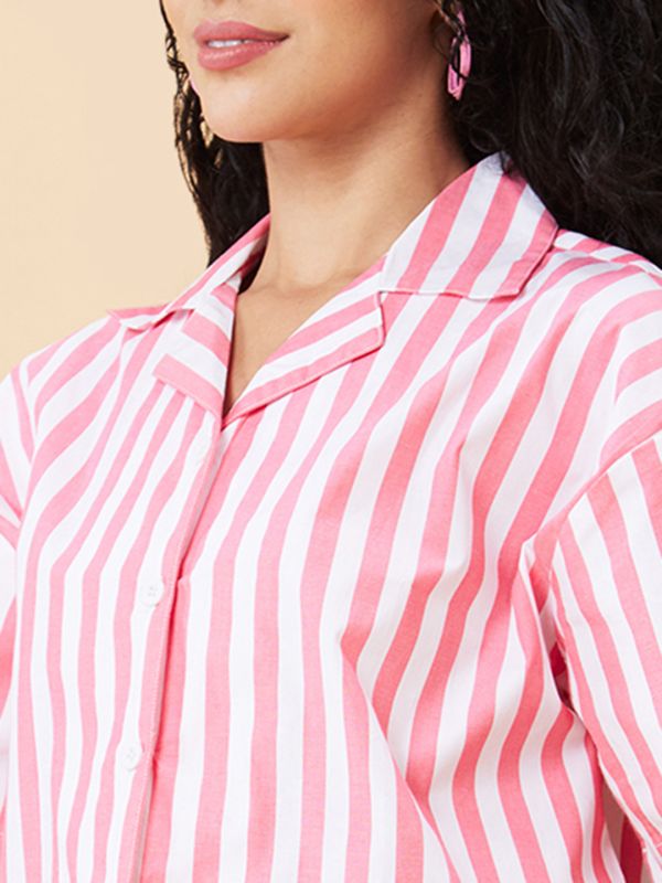 Globus Women Coral Striped Shirt Style Casual Top