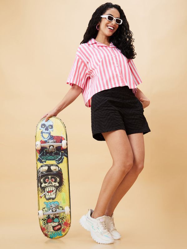 Globus Women Coral Striped Shirt Style Casual Top