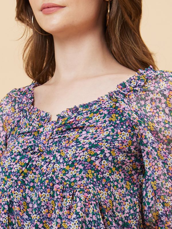 Globus Women Multicolor Ditsy Floral Fit and Flare Top