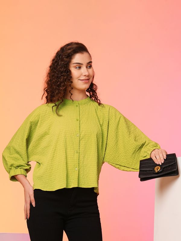 Globus Women Lime Bishop Sleeves Oversized Top